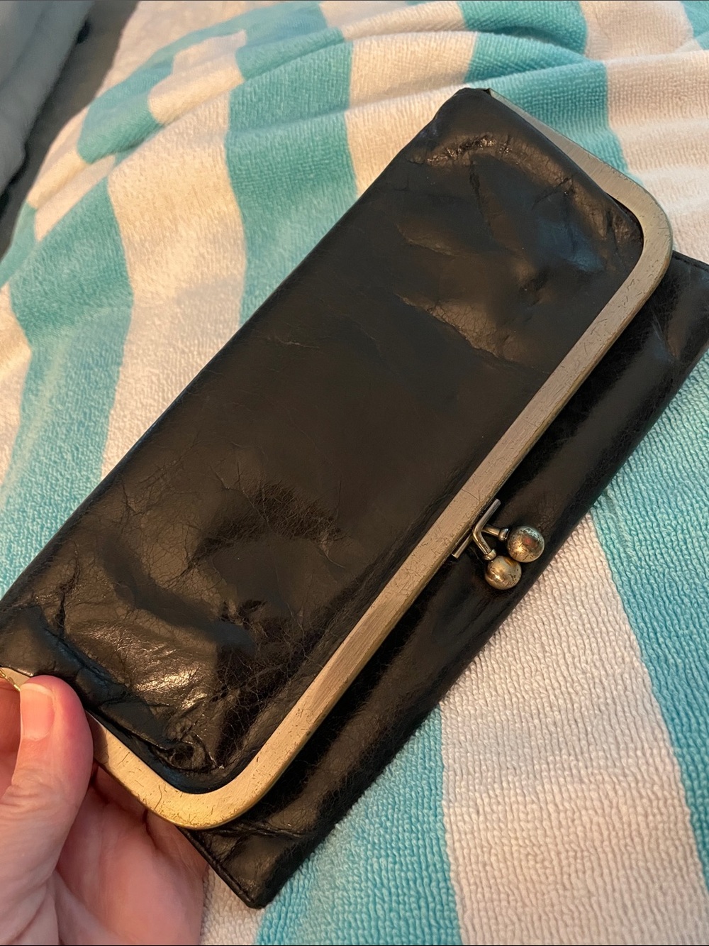 HOBO international Rachel Black Vintage-Style Leather Clutch Wallet